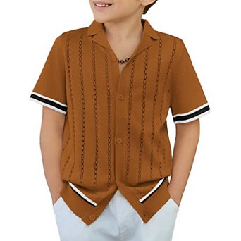 Arshiner Boys Knit Shirts Short Sleeve Button Down Shirt Vintage Fashion Casual Summer Beach Shirts