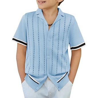 Arshiner Boys Knit Shirts Short Sleeve Button Down Shirt Vintage Fashion Casual Summer Beach Shirts