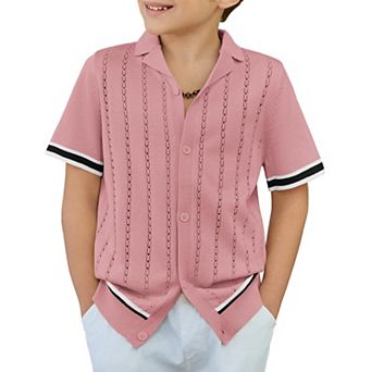 Arshiner Boys Knit Shirts Short Sleeve Button Down Shirt Vintage Fashion Casual Summer Beach Shirts