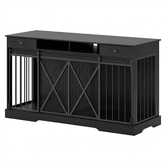 Double Dog Crate with Removable Divider Heavy Duty Pet Furniture TV Stand with 2 Drawers