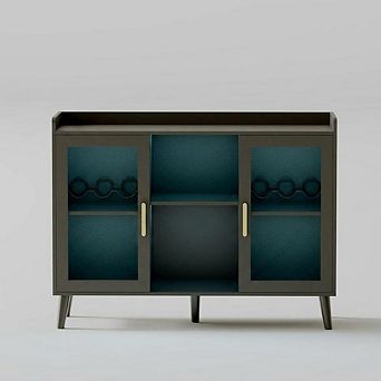 Modern Wooden Wine Bar Cabinet with LED Lighting, Wine Racks, Glass Holders, Glass Doors