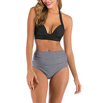Women's Halter Top Bikini Set Striped High Waist 2 pc Swimsuit