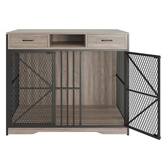Dog Crate Furniture with Drawers Wooden Indoor Cage End Table for Small Medium Large Breeds