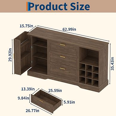 Sideboard Buffet Adjustable Shelves, Door-Back Snack Rack, Wine Racks for Kitchen or Entryway
