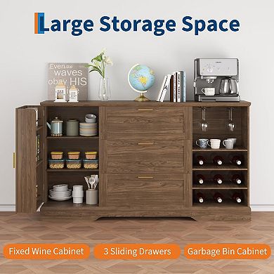 Sideboard Buffet Adjustable Shelves, Door-Back Snack Rack, Wine Racks for Kitchen or Entryway