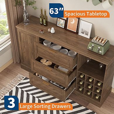 Sideboard Buffet Adjustable Shelves, Door-Back Snack Rack, Wine Racks for Kitchen or Entryway