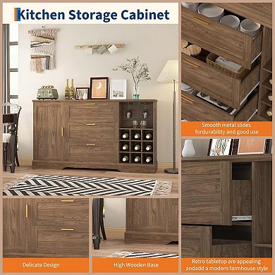 Sideboard Buffet Adjustable Shelves, Door-Back Snack Rack, Wine Racks for Kitchen or Entryway