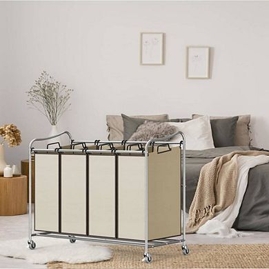 4 Bag Heavy Duty Rolling Laundry Sorter Cart Chrome