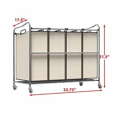 4 Bag Heavy Duty Rolling Laundry Sorter Cart Chrome