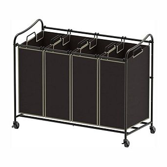 4 Bag Heavy Duty Rolling Laundry Sorter Cart Chrome