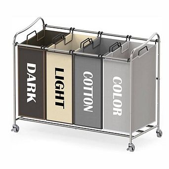 4 Bag Heavy Duty Rolling Laundry Sorter Cart Chrome