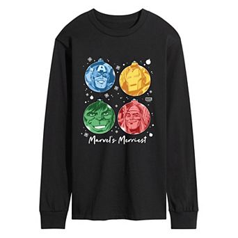 Men's Marvel's Merriest Christmas Ornaments Long Sleeve Graphic T-Shirt