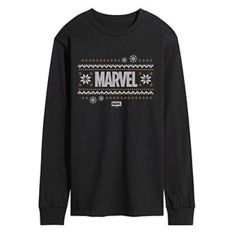 Men's Marvel Fair Isle Holiday Sweater Long Sleeve Graphic T-Shirt
