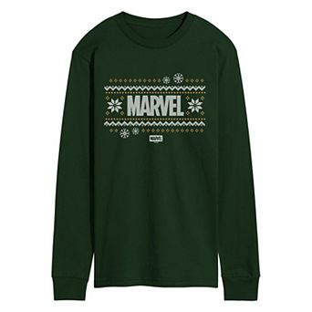 Men's Marvel Fair Isle Holiday Sweater Long Sleeve Graphic T-Shirt