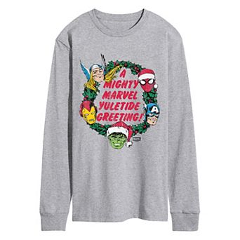 Men's Marvel A Mighty Marvel Yuletide Greeting Long Sleeve Graphic T-Shirt