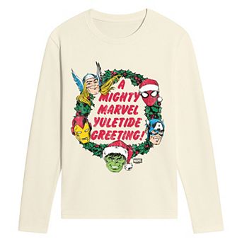 Men's Marvel A Mighty Marvel Yuletide Greeting Long Sleeve Graphic T-Shirt
