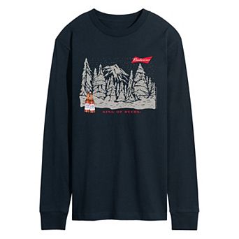 Men's Budweiser "King Of Beers" Winter Forest Long Sleeve Graphic T-Shirt