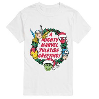 Men's Marvel A Mighty Marvel Yuletide Greeting Short Sleeve Graphic T-Shirt