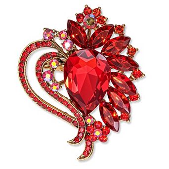 Red Heart Rhinestone Brooch
