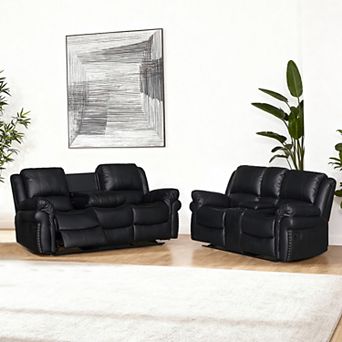 Modern 2 pc Faux Leather Recliner Living Room Sofa Set