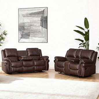 Modern 2 pc Faux Leather Recliner Living Room Sofa Set
