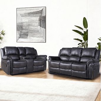 Modern 2 pc Faux Leather Recliner Living Room Sofa Set