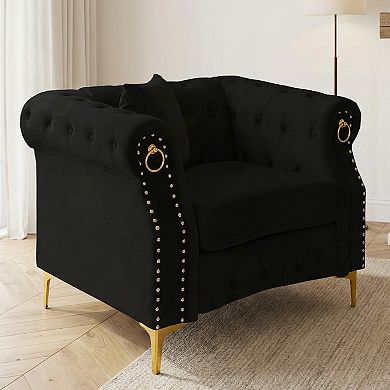 40.9'' Elegant Comfort Velvet Upholstered Armchair with Tufted Design