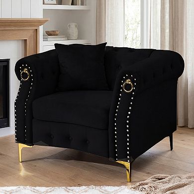 40.9'' Elegant Comfort Velvet Upholstered Armchair with Tufted Design