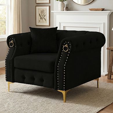 40.9'' Elegant Comfort Velvet Upholstered Armchair with Tufted Design