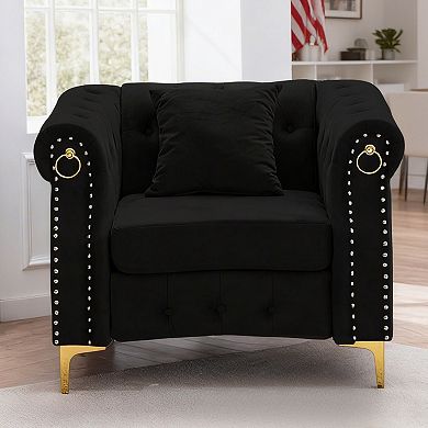 40.9'' Elegant Comfort Velvet Upholstered Armchair with Tufted Design
