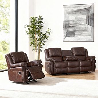 2 pc Faux Leather Manual Reclining Living Room Set
