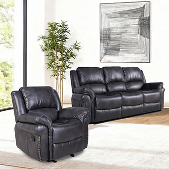 2 pc Faux Leather Manual Reclining Living Room Set