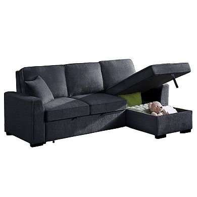 90.5" Chenille Reversible Sleeper With Storage Chaise, Cup Holders & USB/USB-C Charging Ports