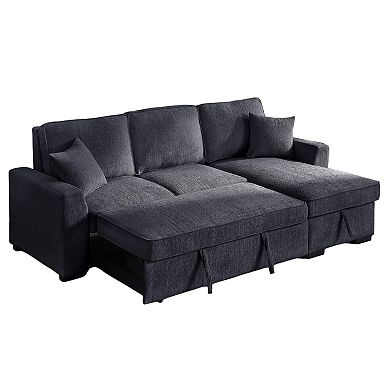 90.5" Chenille Reversible Sleeper With Storage Chaise, Cup Holders & USB/USB-C Charging Ports