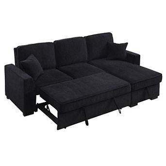 90.5" Chenille Reversible Sleeper With Storage Chaise, Cup Holders & USB/USB-C Charging Ports