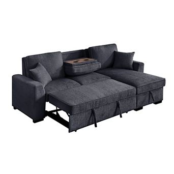 90.5" Chenille Reversible Sleeper With Storage Chaise, Cup Holders & USB/USB-C Charging Ports