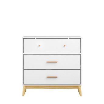 Modern Dresser, with 3-Drawer & Rose Gold Handles & Wood Base, for Nursery Kids Room Office Hallway
