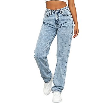 Women's High Waisted Straight Leg Casual Jeans Denim Pants
