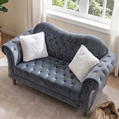 66.5" Velvet Loveseat, Crystal Diamond Tufted Chesterfield
