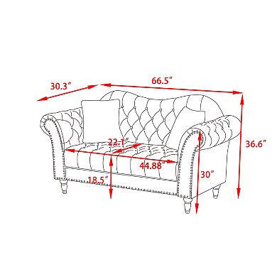 66.5" Velvet Loveseat, Crystal Diamond Tufted Chesterfield