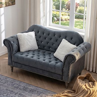 66.5" Velvet Loveseat, Crystal Diamond Tufted Chesterfield