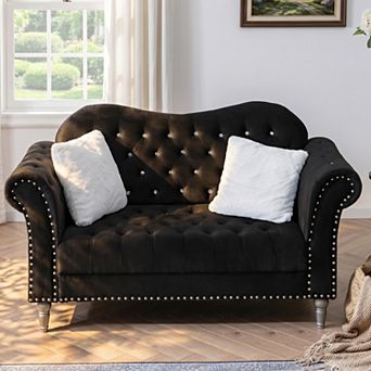 66.5" Velvet Loveseat, Crystal Diamond Tufted Chesterfield