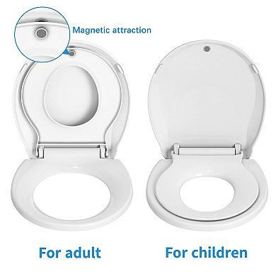 Elongated Round Soft Close Toilet Seat, Universal Easy Installation Potty Training Friendly Bathroom