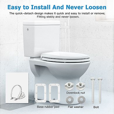 Elongated Round Soft Close Toilet Seat, Universal Easy Installation Potty Training Friendly Bathroom