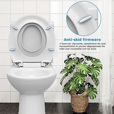 Elongated Round Soft Close Toilet Seat, Universal Easy Installation Potty Training Friendly Bathroom