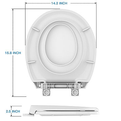 Elongated Round Soft Close Toilet Seat, Universal Easy Installation Potty Training Friendly Bathroom