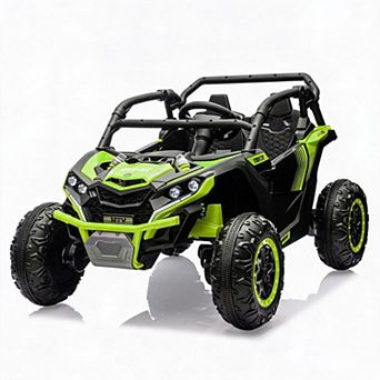 Dual Seater 24V Electric Ride On Car, 4WD Off-Road Toy UTV Remote Control Shock Absorption for Kids