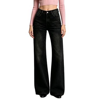 Women's High Waisted Wide Leg Jeans Loose Fit Casual Stretch Denim Pants Straight Leg Trousers