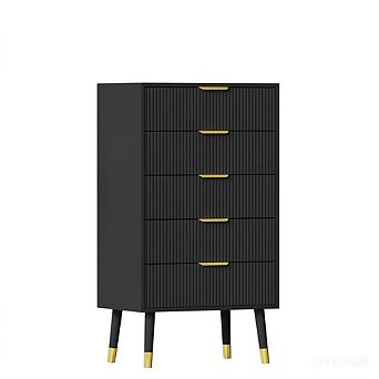 5-Drawer Fluted Storage Dresser, Stylish Gold Accent Organizer Cabinet Multi-Room Home Furniture