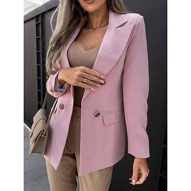 Women’s Double Breasted Blazer Lapel Collar Long Sleeve Casual Office Suit Jacket